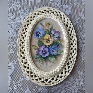 Fran Anderson Pansy Printed Wall Art Lattice Oval Frame